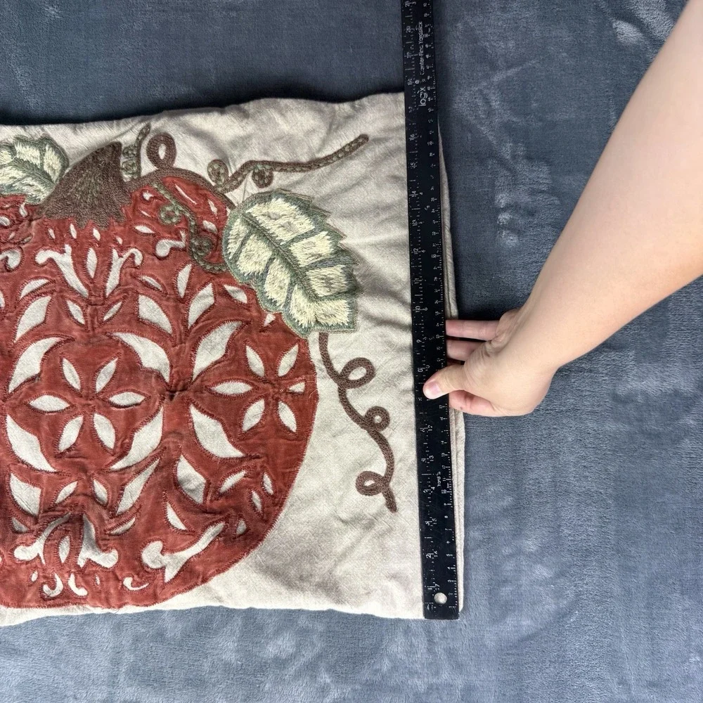 Pottery Barn Velvet Appliqué Pumpkin Embroidered Pillow Cover Fall Orange 18x18